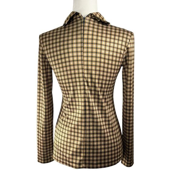 Rokh Turtleneck Top Small Sz 4 Brown Beige Houndstooth Soft Satin Material - Picture 4 of 13